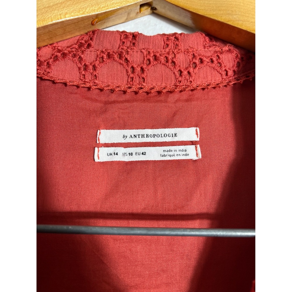 BY ANTHROPOLOGIE Collared Elm Eyelet Faux Wrap Midi Dress - Picture 9 of 11
